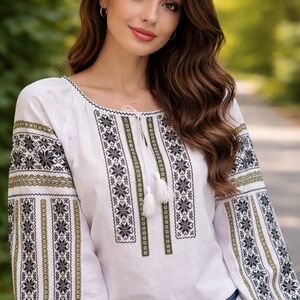 Ukrainian Vyshyvanka Blouse Embroidery Linen Embroidered Shirt Traditional